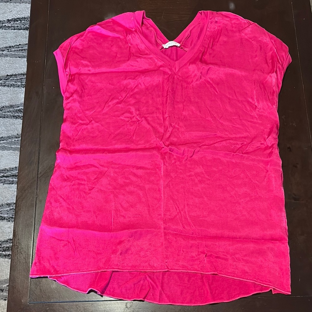 Asymmetrical Pink Cap Sleeve Blouse